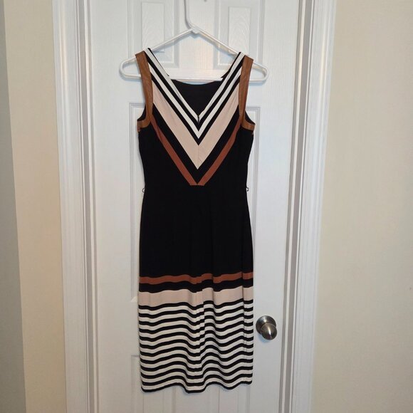 WHBM Striped Slimming Sheath w/ Faux Leather trim and Matching Jacket, Size 0/XS - Picture 2 of 9